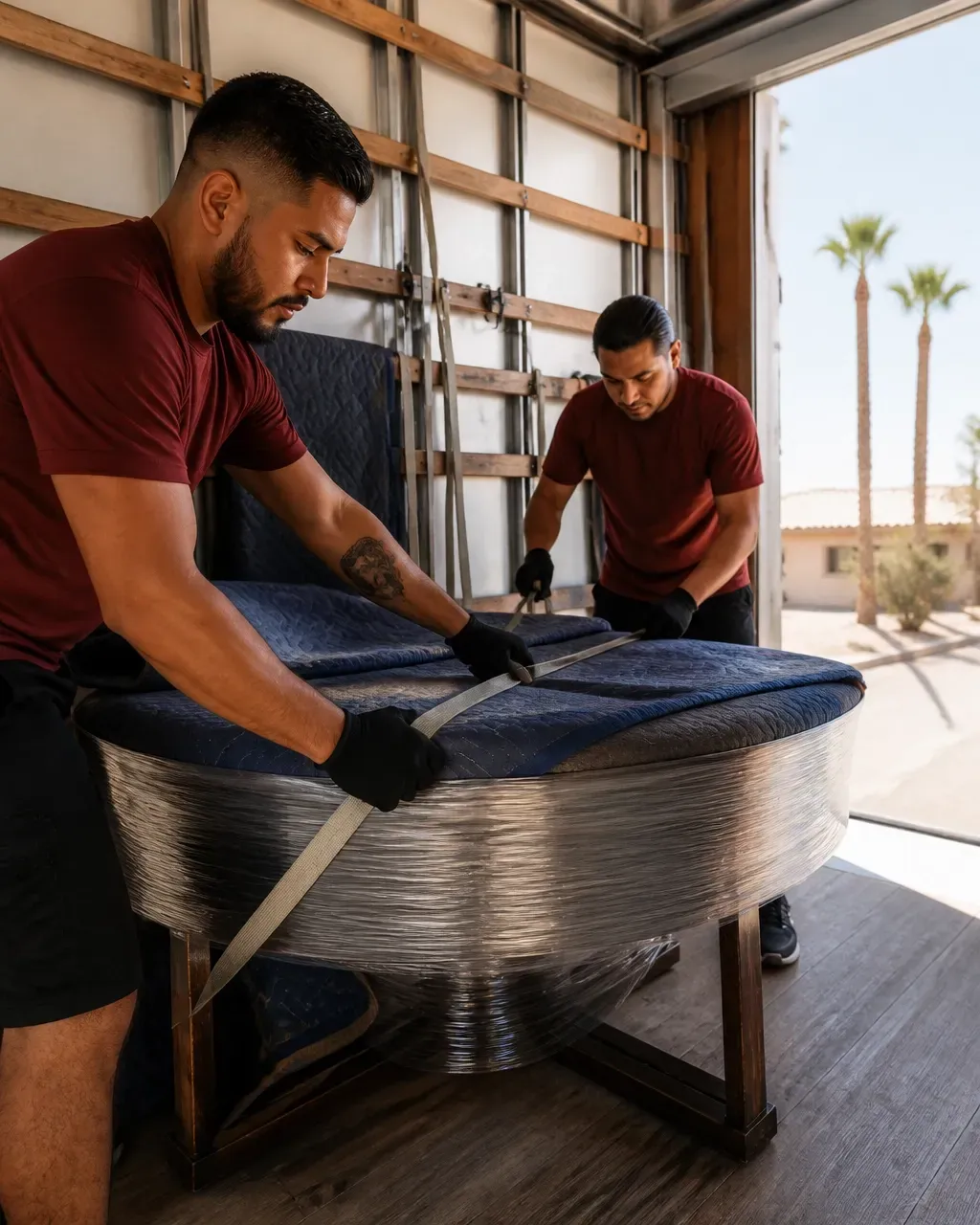 DTS mover carefully securing furniture for delivery